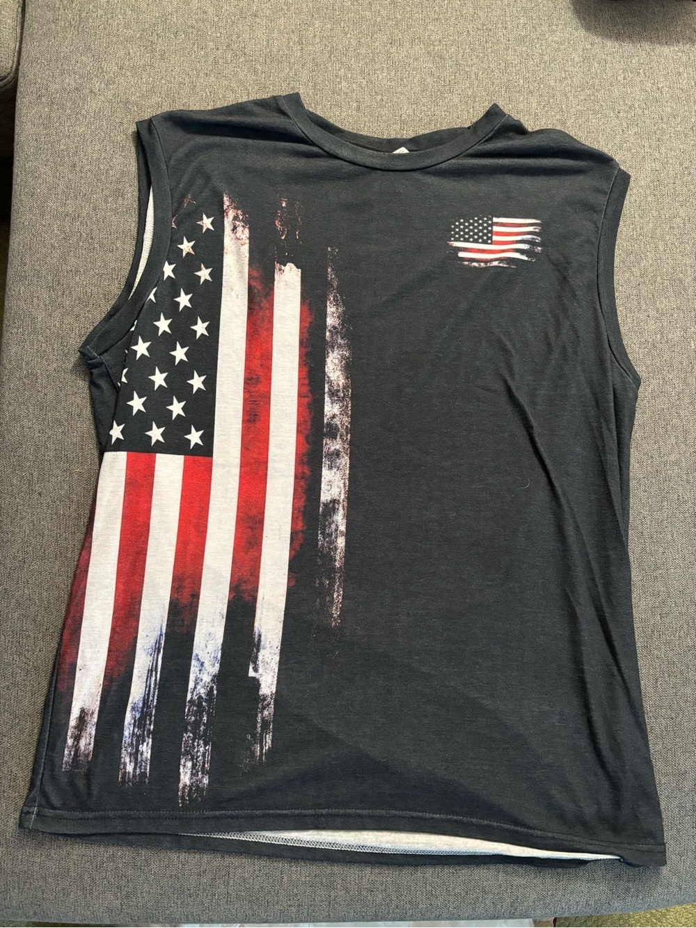 Sleeveless American Flag Muscle Tee - Black with Red & White Stars
